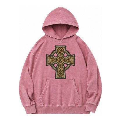 Celtic Cross Vintage Washed Hoodie – Dusty Rose