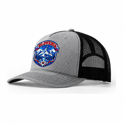 Slovenia Retro Badge Country Logos Trucker Hat – Sport Grey Black
