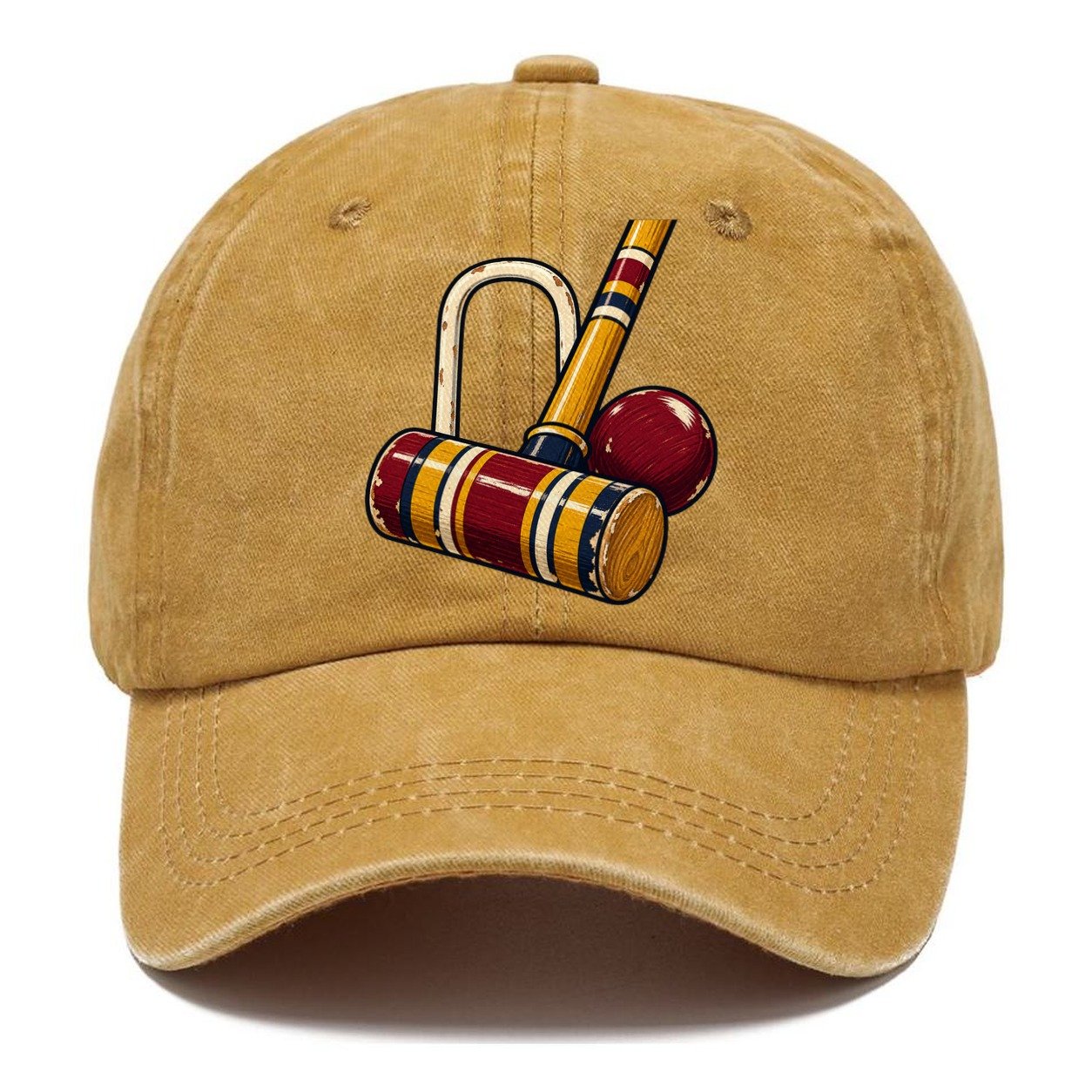 Croquet Mallet Hoop And Burgundy Ball Uk Culture Heritage Classic Cap – Golden Harvest