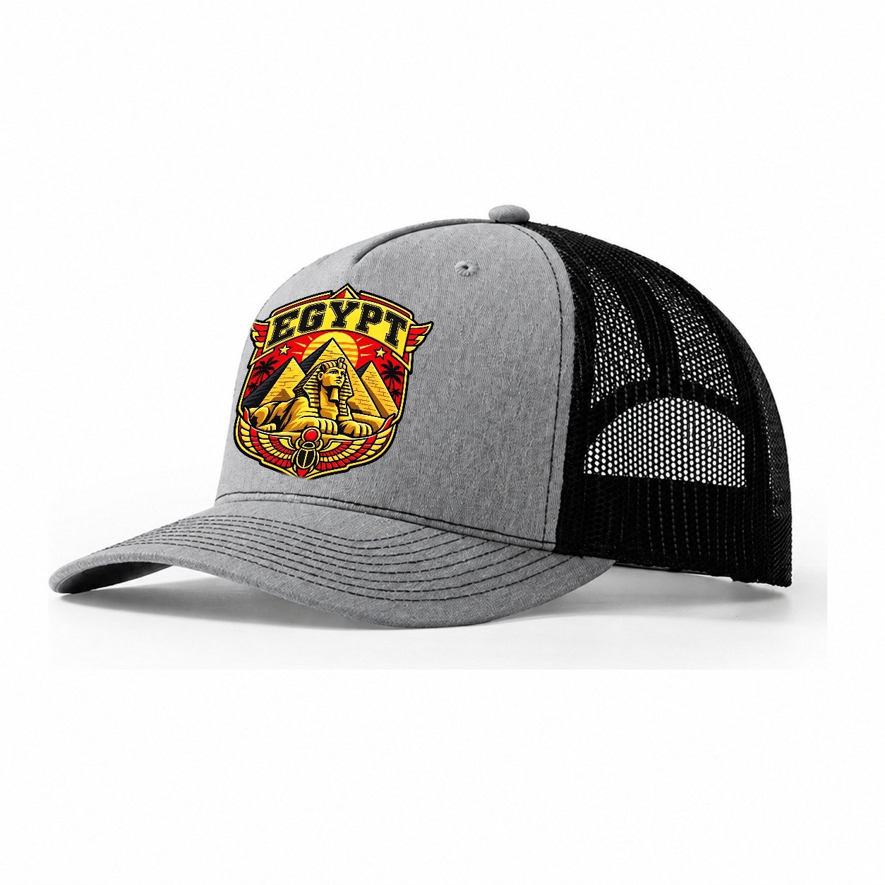 Egypt Retro Badge Country Logos Trucker Hat – Sport Grey Black