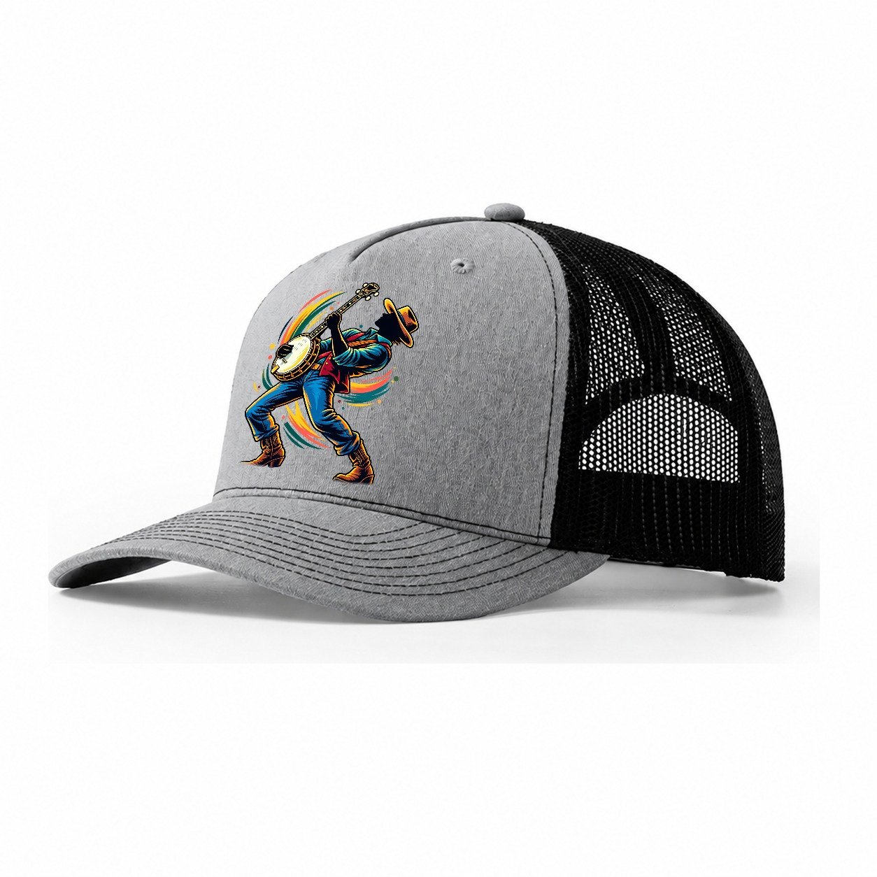 Banjo Icon Music Instruments Trucker Hat – Sport Grey Black
