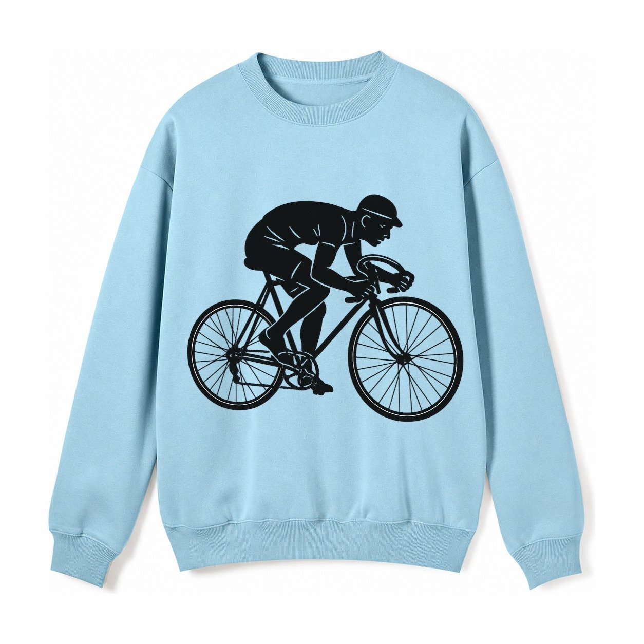 Cyclist Sprinting In Racing Position Fleece Sweatshirt – Light Blue