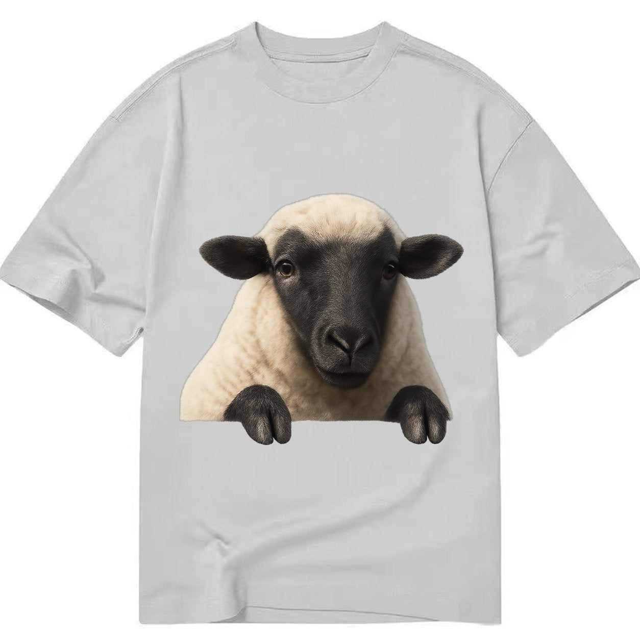 Sheep Fluffy White Wool Black Face Gentle Eyes Small Ears Pe Classic T-shirt – Grey