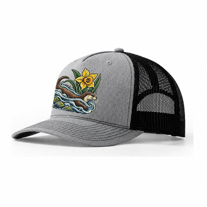 Welsh Otter And Daffodil Stream Uk Culture Heritage Trucker Hat – Sport Grey Black