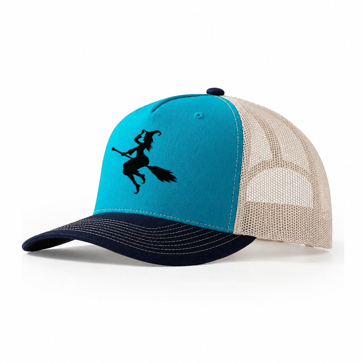 Enchanting Witch On Broom Hat Limited Edition Trucker Hat – Teal Navy