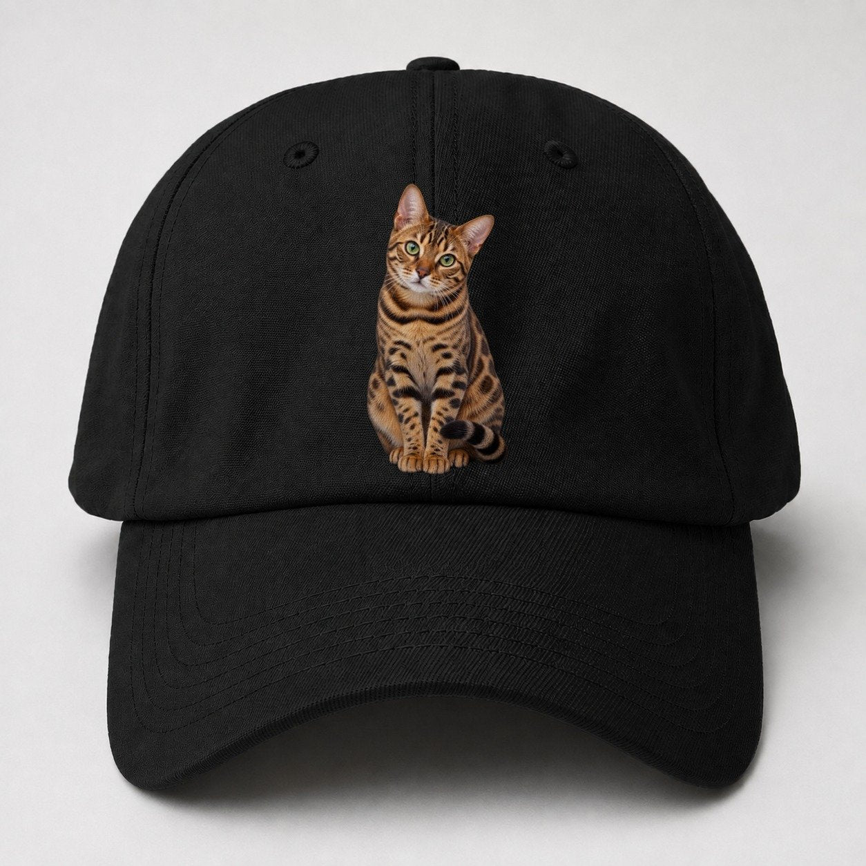 Bengal Seated Portrait Realistic Cat Portrait Baseball Cap – Black