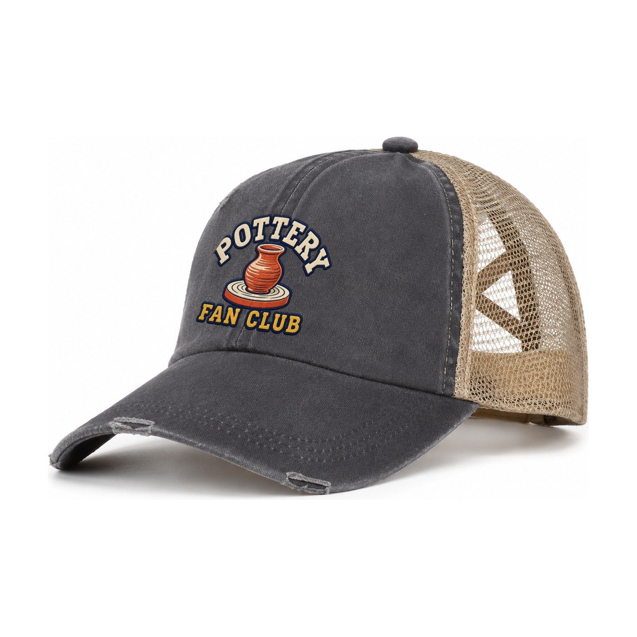 Pottery Fan Club Women's Ponytail Trucker Hat – Charcoal Khaki