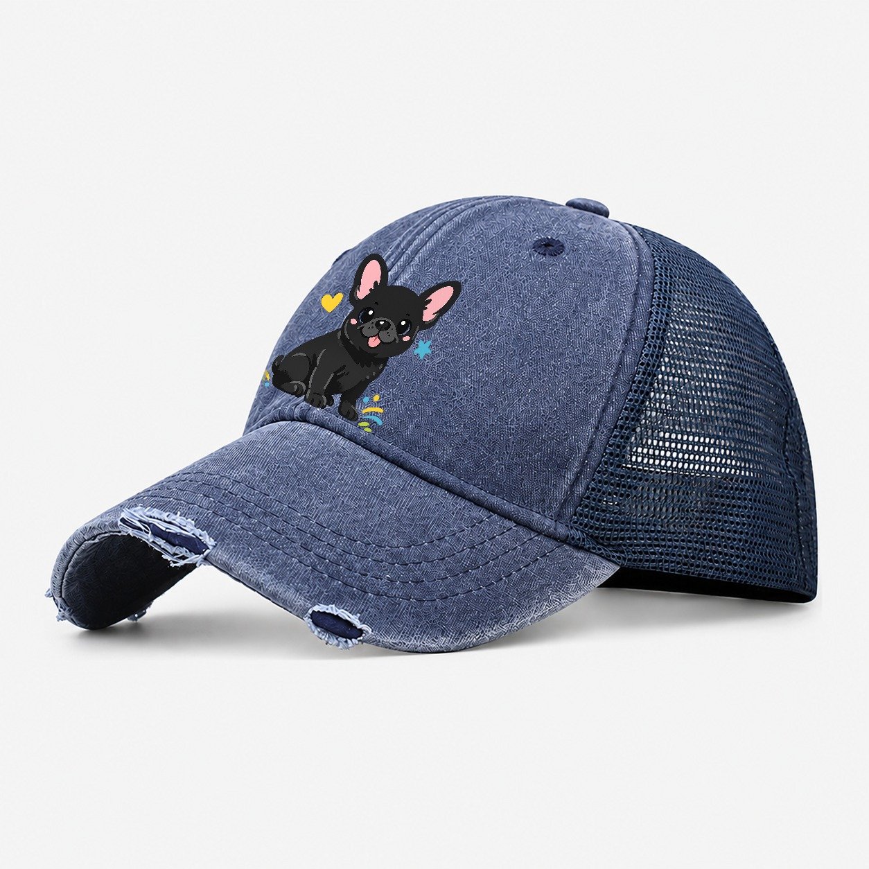 French Bulldog Washed Trucker Hat – Navy
