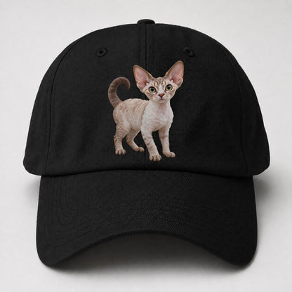 Devon Rex Standing Three Quarter Realistic Cat Portrait Baseball Cap – Black