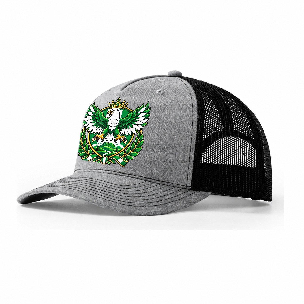 Nigeria Heraldic Crest Country Logos Trucker Hat – Sport Grey Black