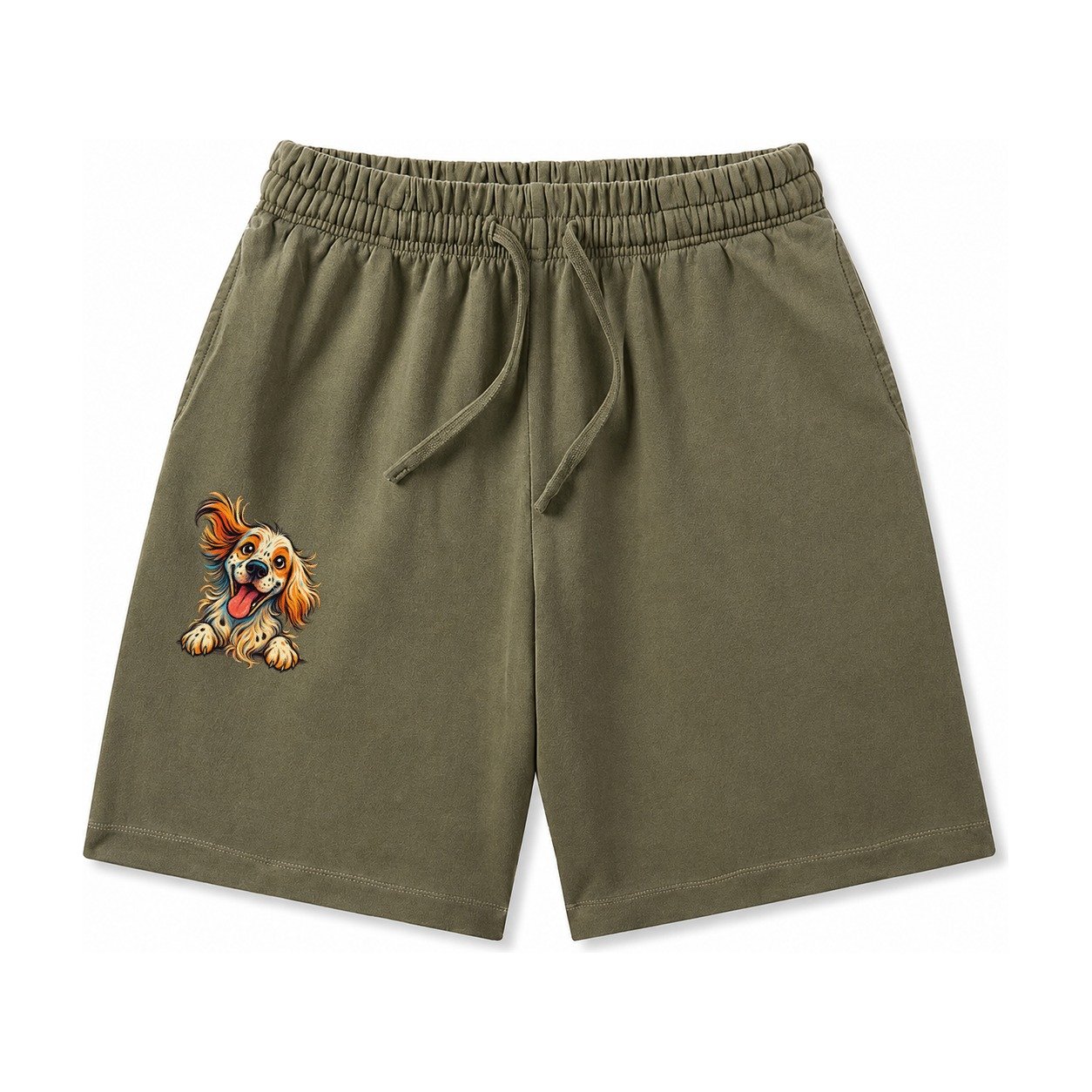 English Springer Spaniel Washed Shorts – Army Green