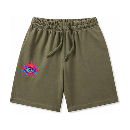 Rainbow Third Eye Prismatic Eye Radiating Spectrum Colors Re Washed Shorts – Army Green