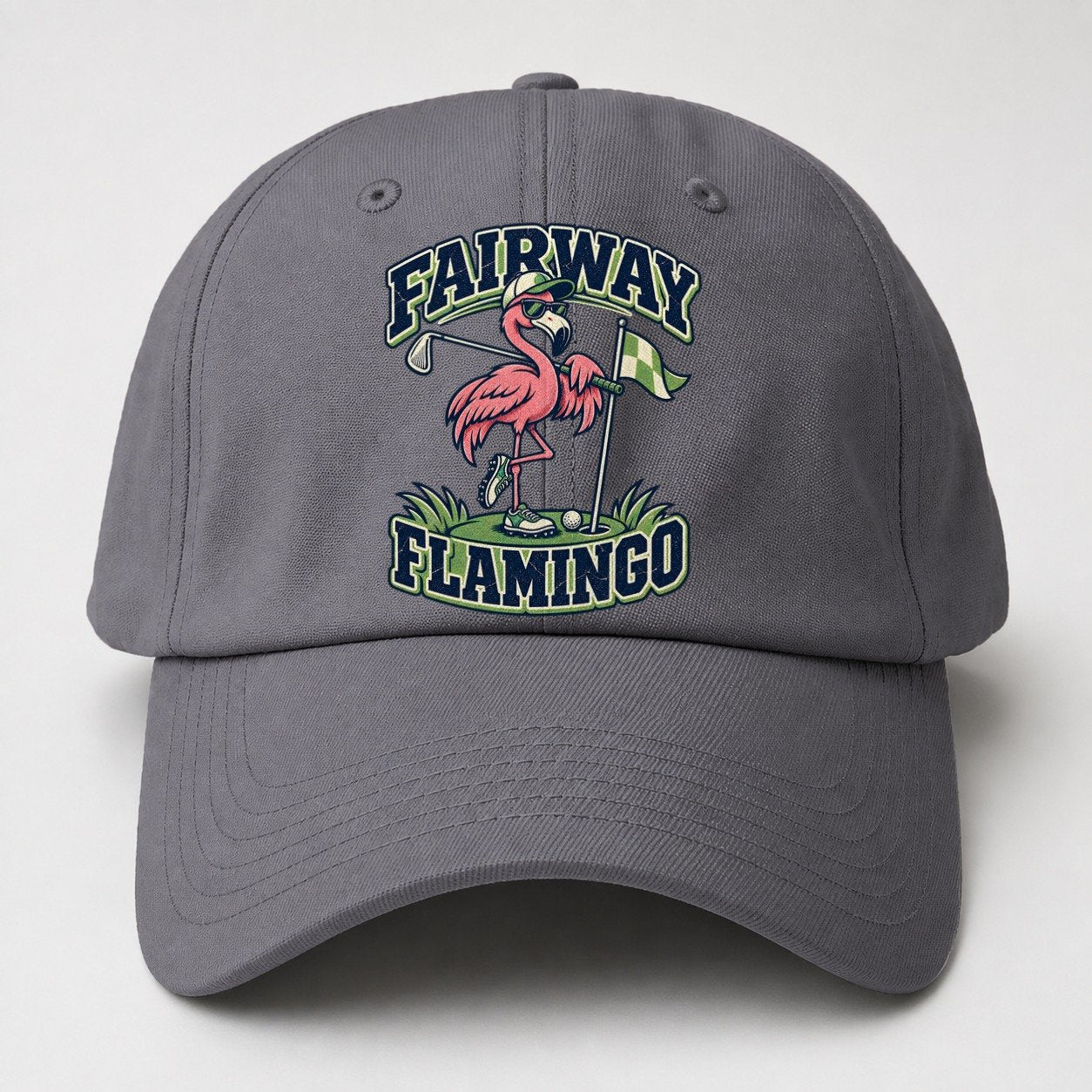 Fairway Flamingo Golf Life Baseball Cap – Grey