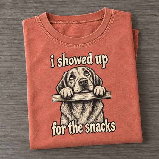 A Dog With Its Chin Resting On The Edge Of A Table Eyes Raised Bark For Me Vintage T-shirt – Terracotta