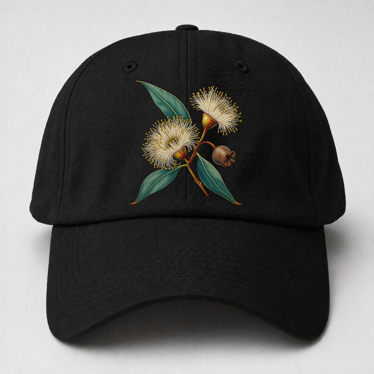 Tasmania Blue Gum Blossom And Capsule Australia Cultural Icons Baseball Cap – Black