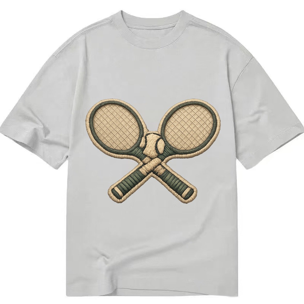 Embroidered Patch Design Tennis Racket Crossed Tennis Racket Classic T-shirt – Grey
