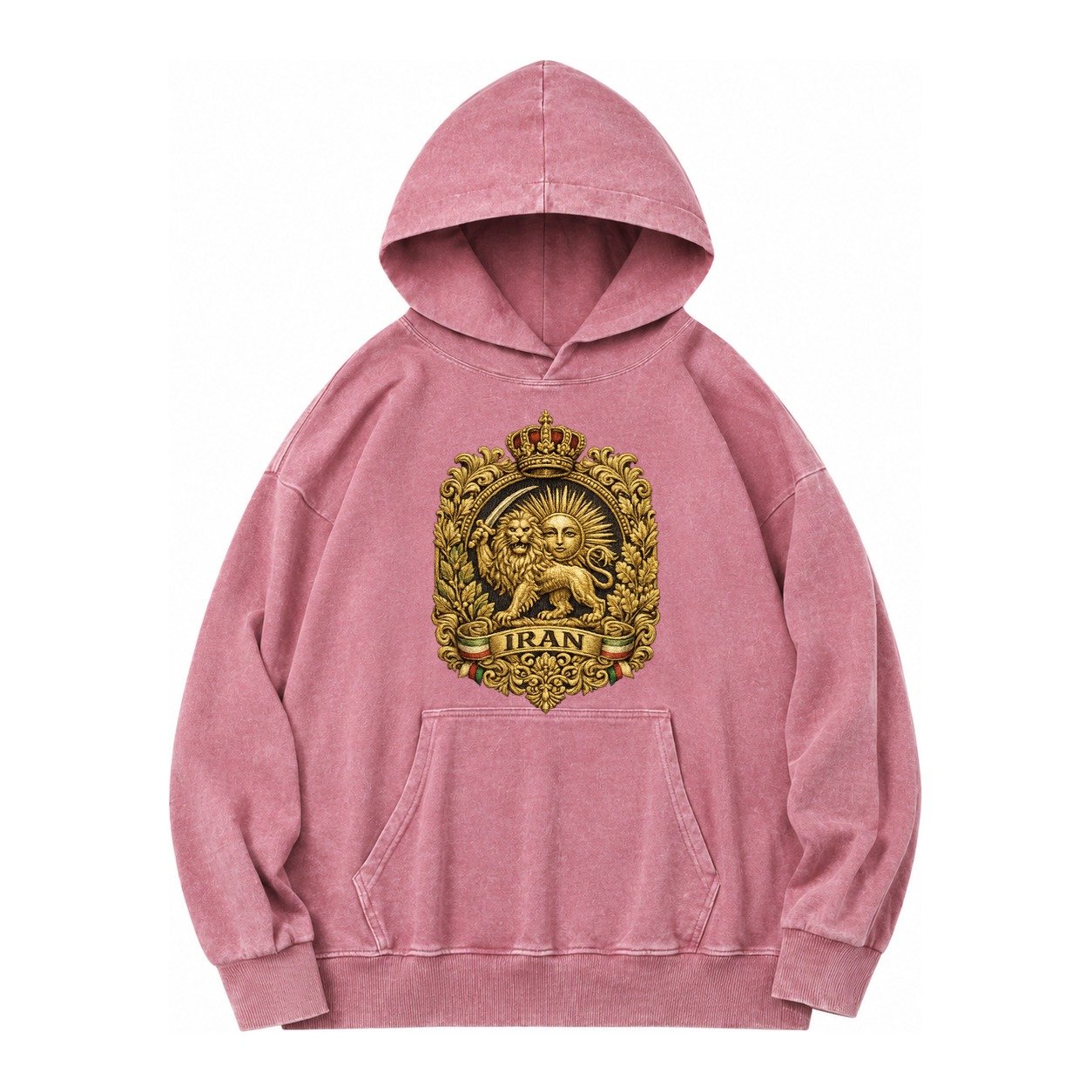 Iran Lion Sun Badge Vintage Washed Hoodie – Dusty Rose