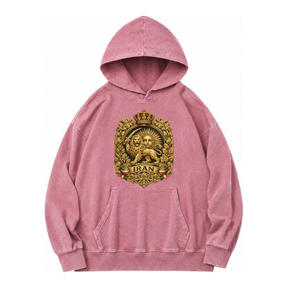 Iran Lion Sun Badge Vintage Washed Hoodie – Dusty Rose