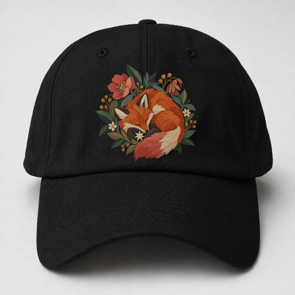 Sleeping Fox Star Nest Gentle Wild Baseball Cap – Black