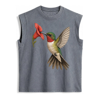 Hummingbird Harmony Vintage Washed Tank – Grey