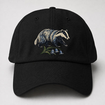 British Badger With Bluebell Sprig Uk Culture Heritage Baseball Cap – Black