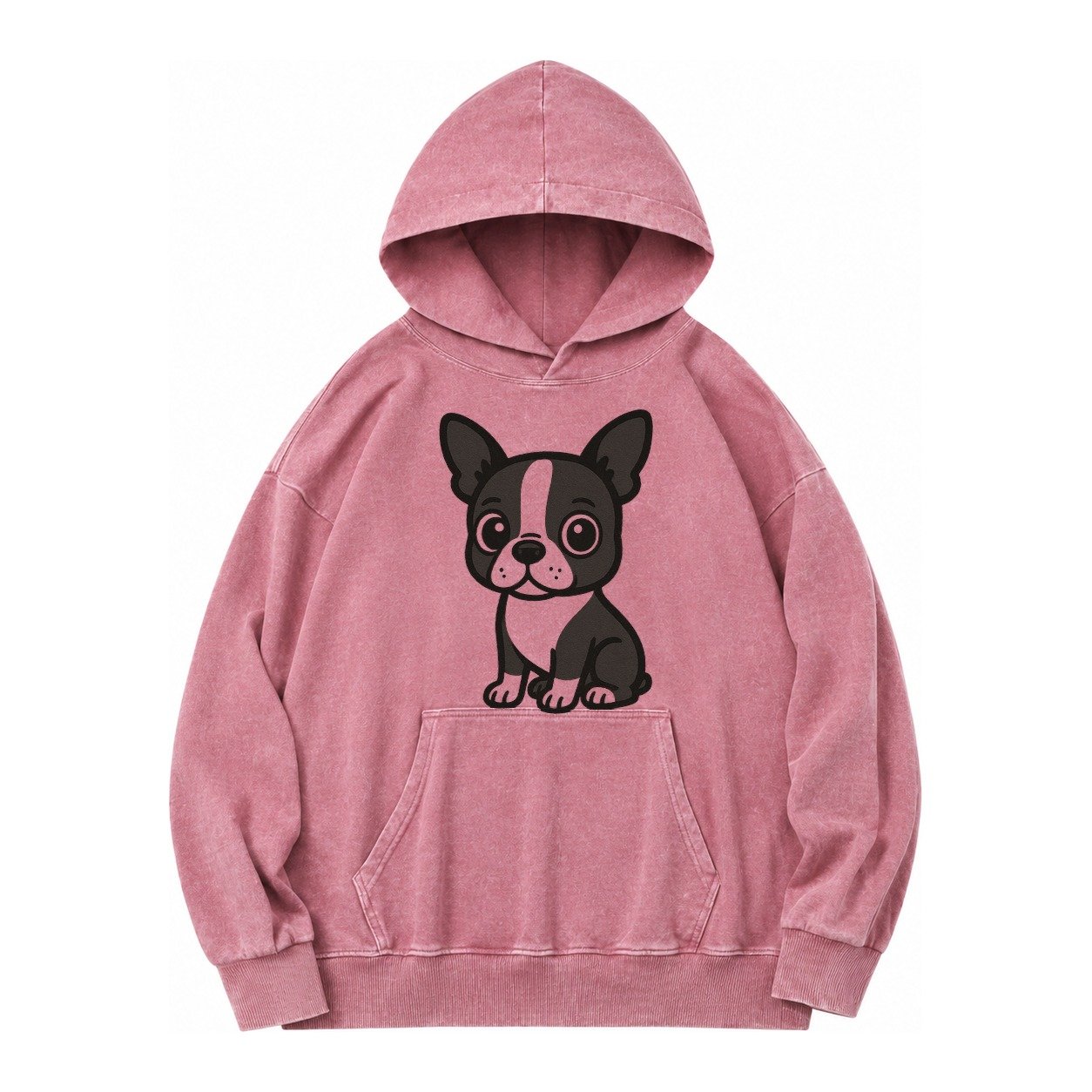 Boston Terrier Black And White Sitting Pose With Tuxedo Mark Vintage Washed Hoodie – Dusty Rose
