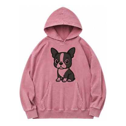 Boston Terrier Black And White Sitting Pose With Tuxedo Mark Vintage Washed Hoodie – Dusty Rose