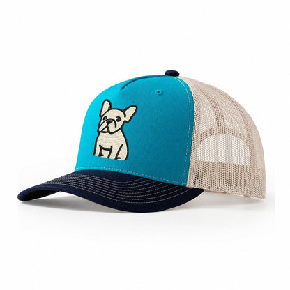 French Bulldog Head Tilt One Ear Up Trucker Hat – Teal-Navy