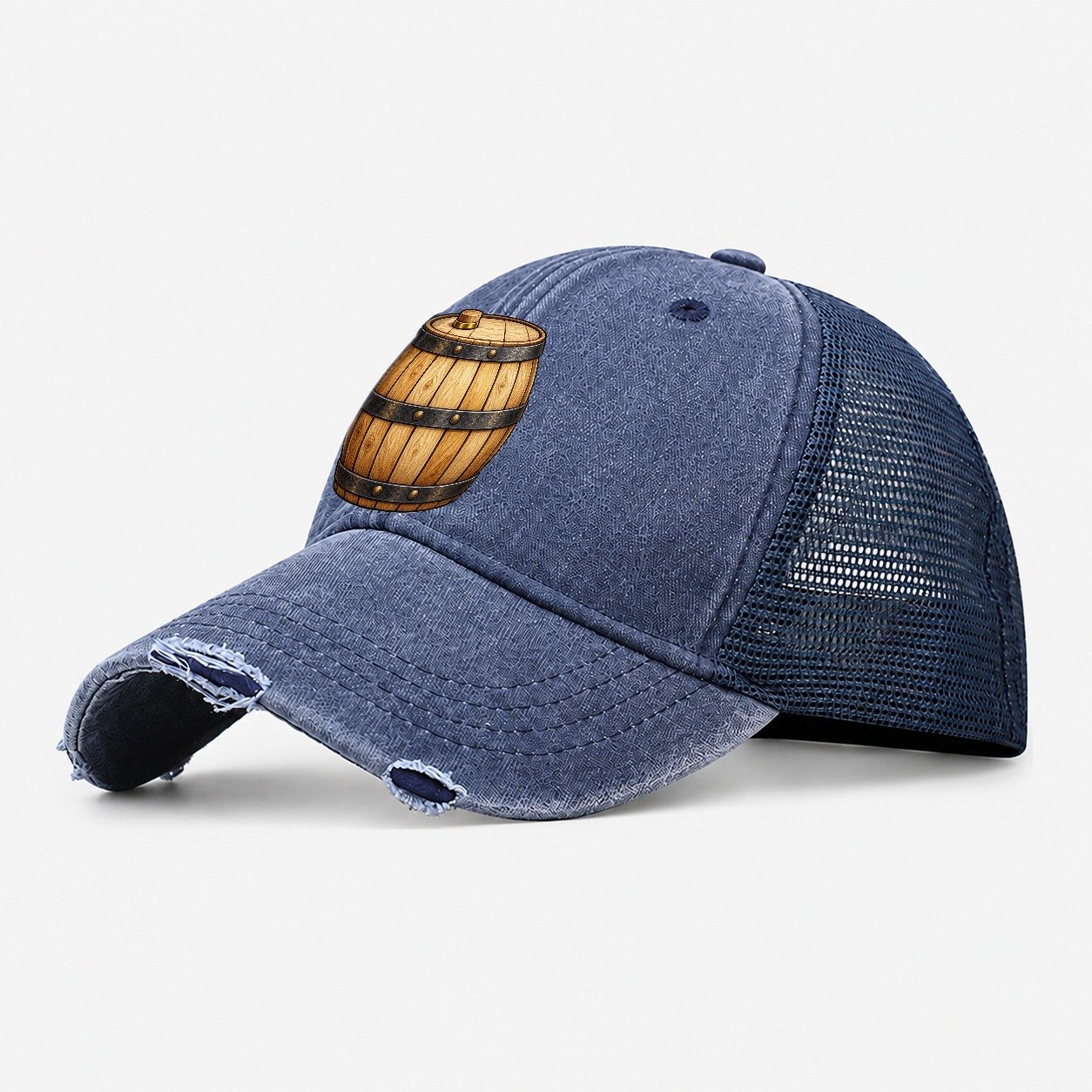 Oak Ageing Barrel Homebrewing Washed Trucker Hat – Navy