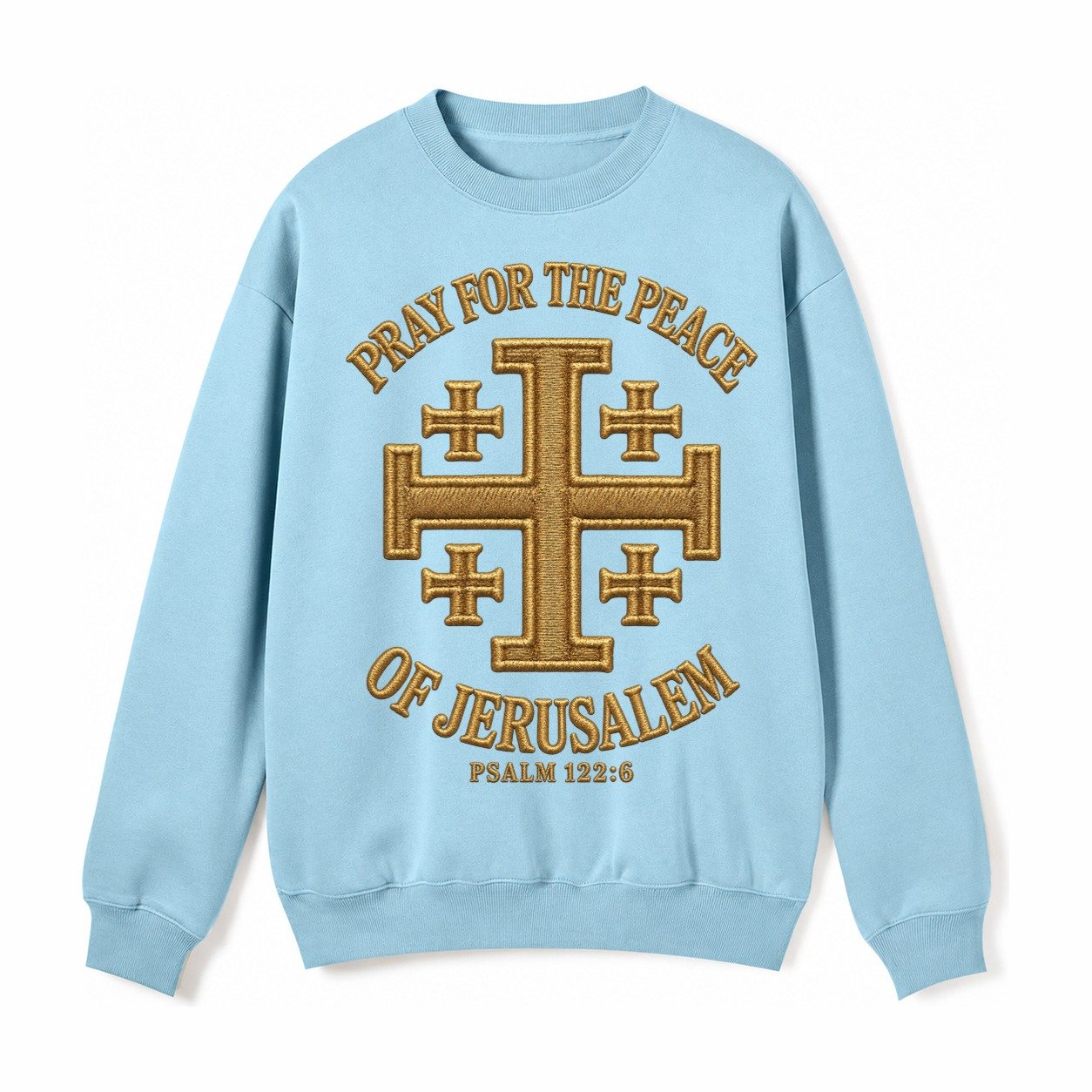 Jerusalem Cross Fleece Sweatshirt – Light Blue