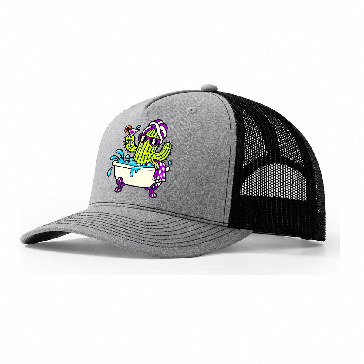 Cactus In A Bathtub Crazy Styles Trucker Hat – Sport Grey Black