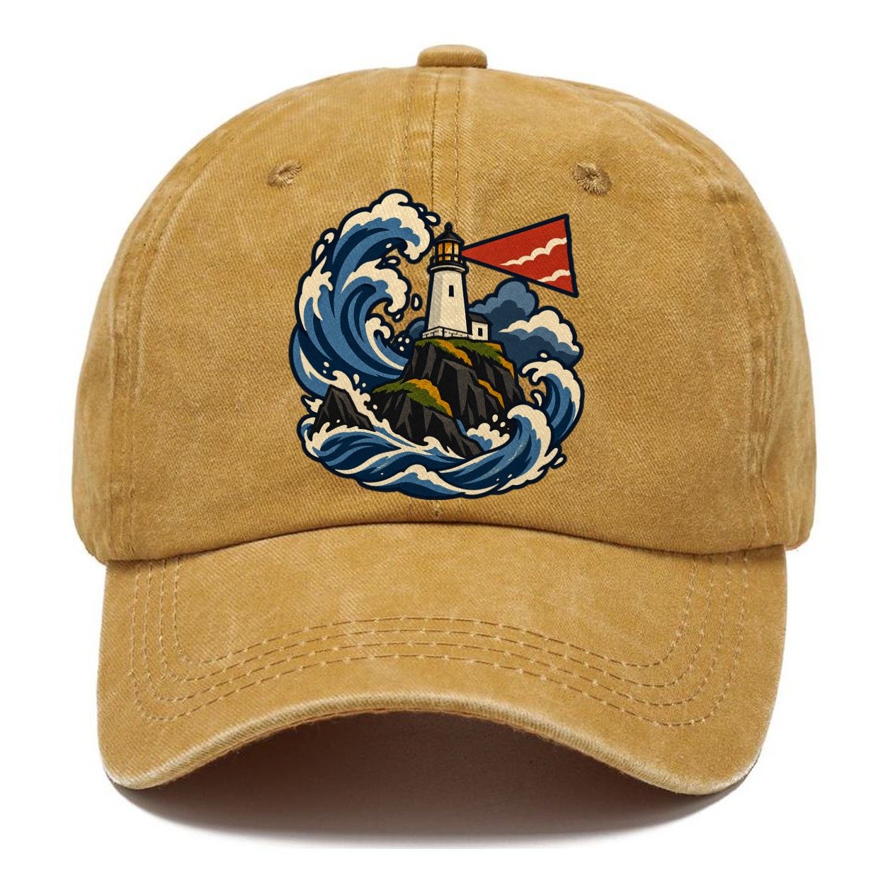 Hebridean Lighthouse And Storm Wave Uk Culture Heritage Classic Cap – Golden Harvest