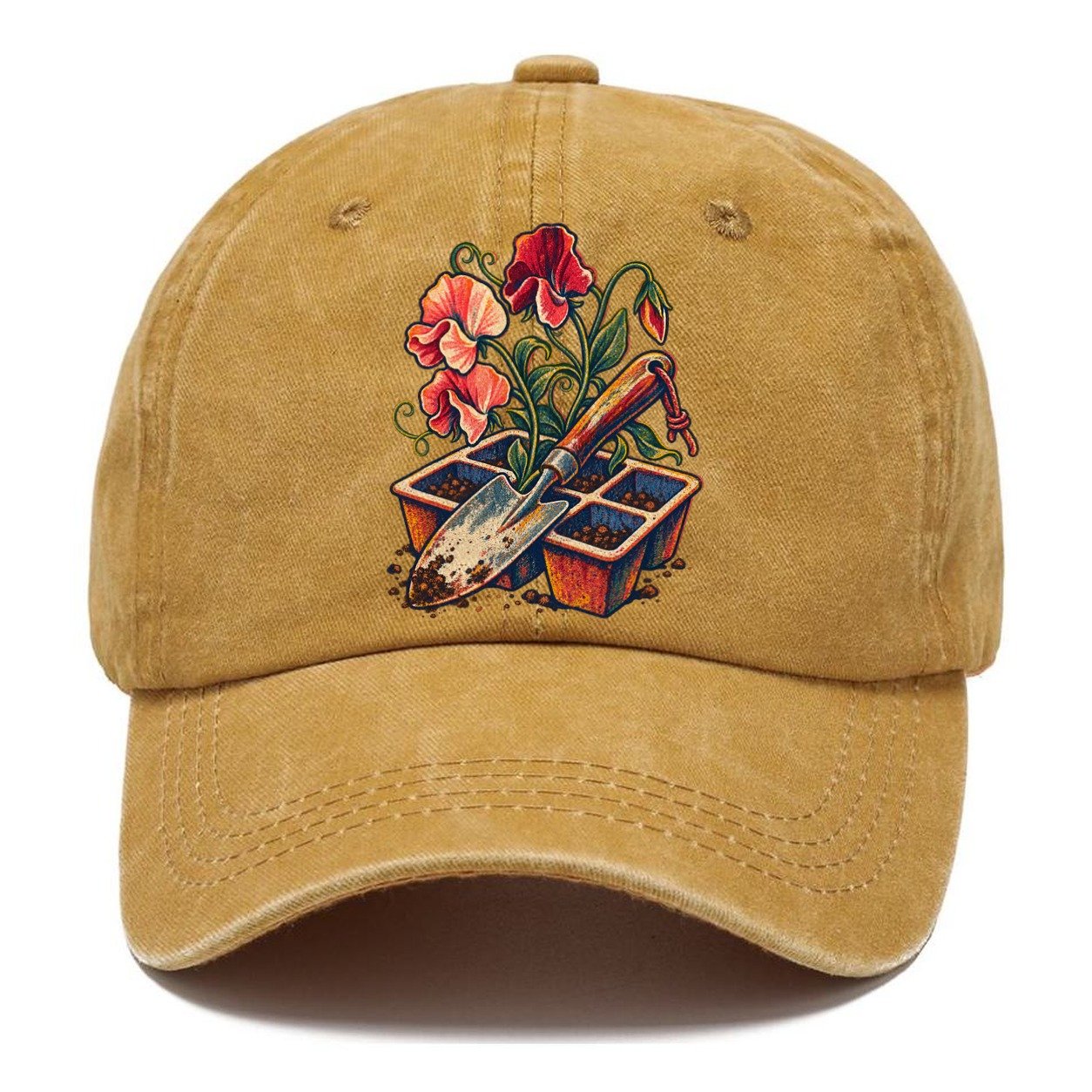 Garden Trowel Seed Tray And Sweet Peas Uk Culture Heritage Classic Cap – Golden Harvest