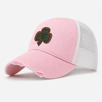 Shamrock Three Leaf Clover With Celtic Border Design Washed Trucker Hat – Light Pink