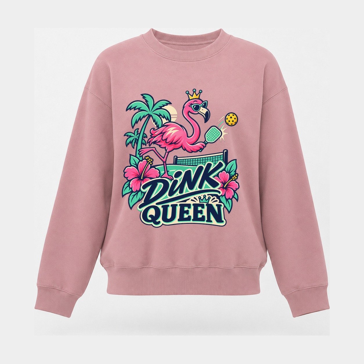 Flamingo Dink Queen Pickleball Life Women's Crewneck Sweatshirt – Pink