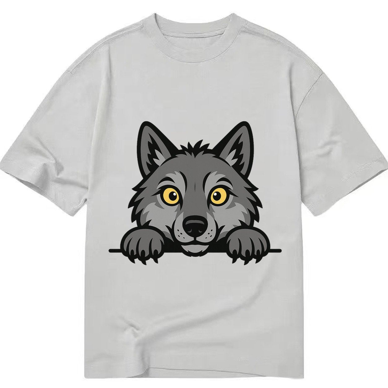 Wolf Intense Yellow Eyes Gray Fur Pointed Ears Powerful Paws Classic T-shirt – Grey