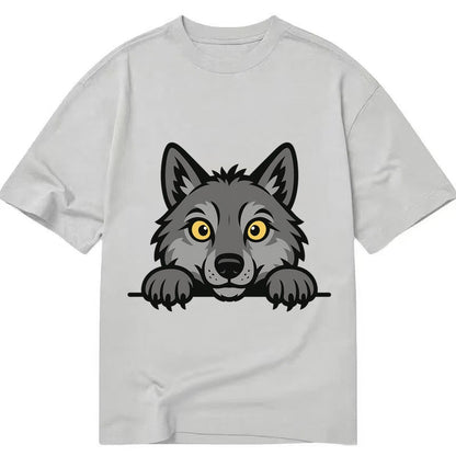 Wolf Intense Yellow Eyes Gray Fur Pointed Ears Powerful Paws Classic T-shirt – Grey