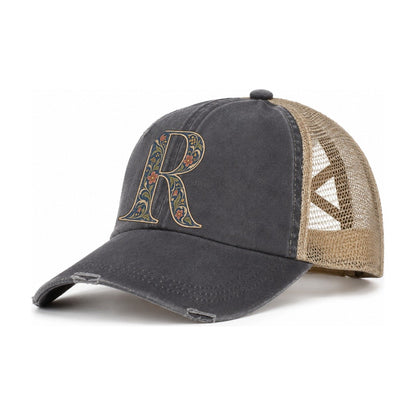 Wildflower R Monogram Women's Ponytail Trucker Hat – Charcoal Khaki