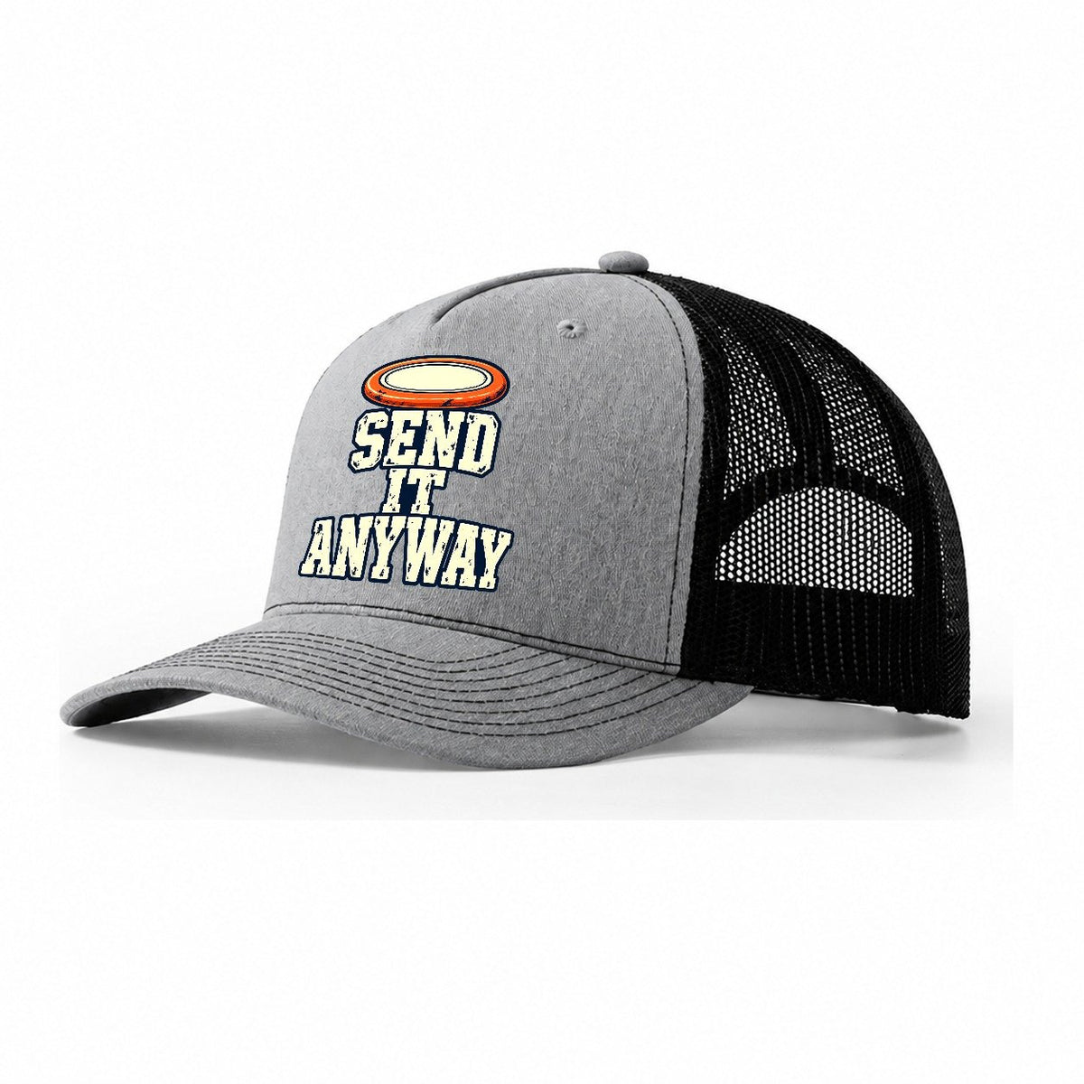 Send It Anyway Disc Golf Trucker Hat – Sport Grey Black