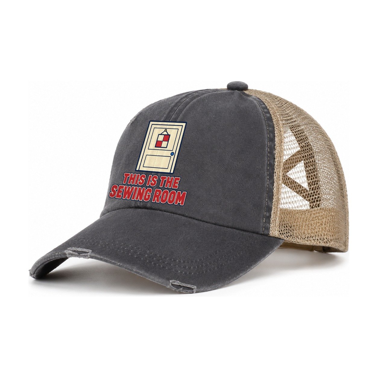 This Is The Sewing Room Sewing And Quilting Women's Ponytail Trucker Hat – Charcoal Khaki