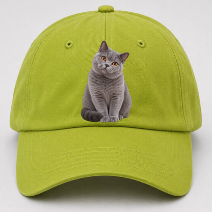 British Shorthair Seated Portrait Realistic Cat Portrait Baseball Cap – Fluorescent Green