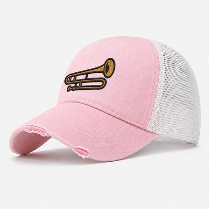 Trombone Brass Trombone With Slide And Bell Washed Trucker Hat – Light Pink