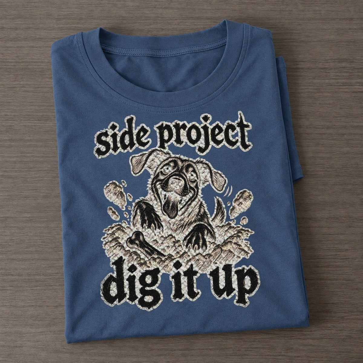 A Dog Waist Deep In A Hole Seen From The Front With Soil Flying Bark For Me Classic T-shirt – Twilight Navy