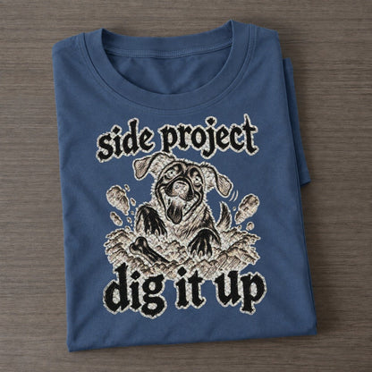 A Dog Waist Deep In A Hole Seen From The Front With Soil Flying Bark For Me Classic T-shirt – Twilight Navy
