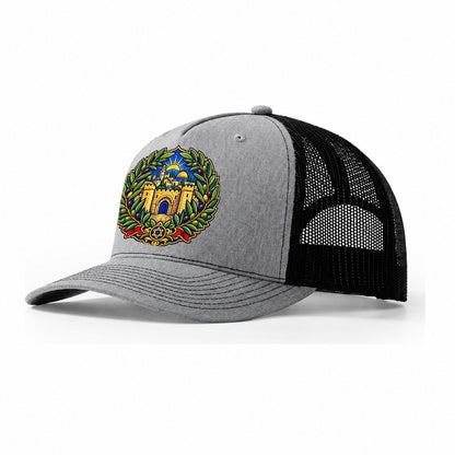 Olive Branch Wreath Jerusalem Trucker Hat – Sport Grey Black