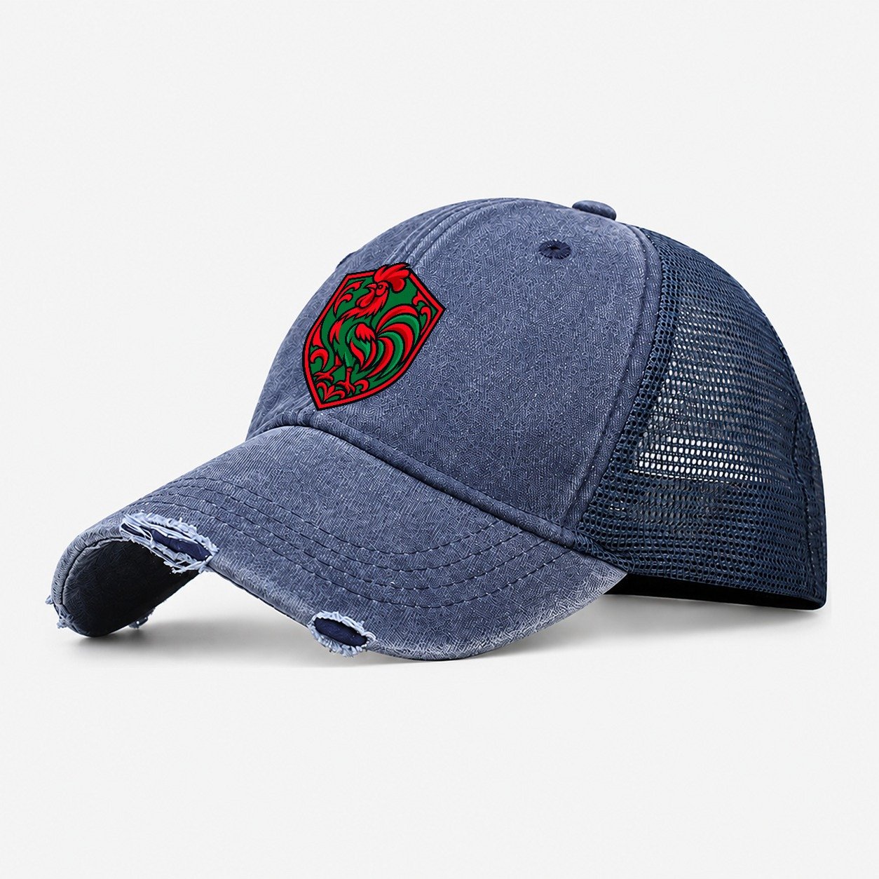 Portugal Minimal Emblem Country Logos Washed Trucker Hat – Navy