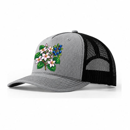 Nova Scotia Mayflower And Wild Blueberries Canada Cultural Icons Trucker Hat – Sport Grey Black