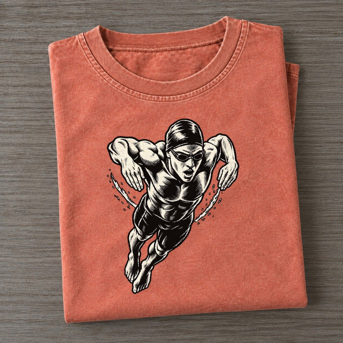 Swimmer Butterfly Rise Global Sports Ink Figures Vintage T-shirt – Terracotta