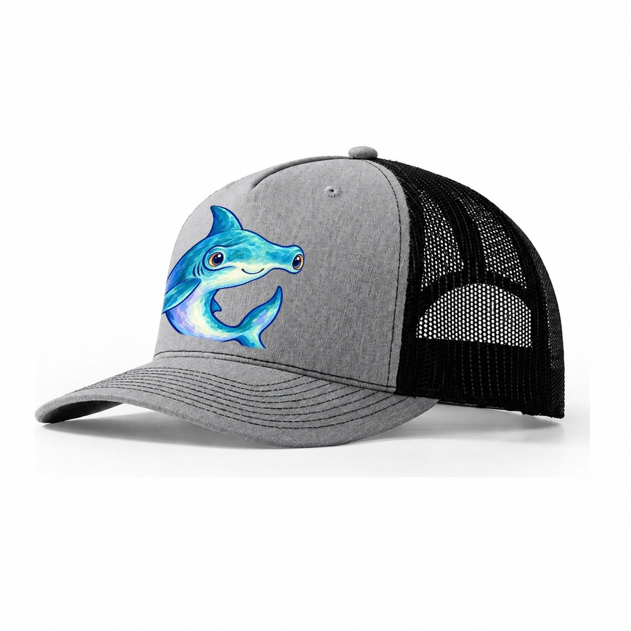 Hammerhead Shark Crescent Turn Sea Sprite Trucker Hat – Sport Grey Black