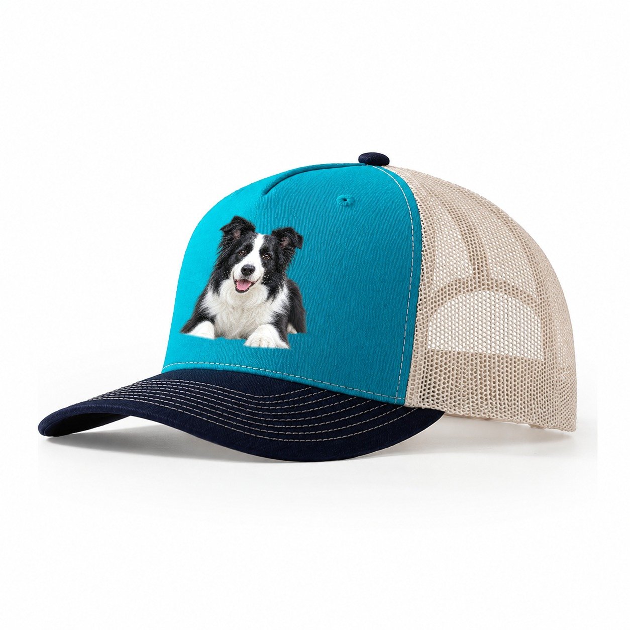 Border Collie Lying Down Top Breeds Trucker Hat – Teal Navy